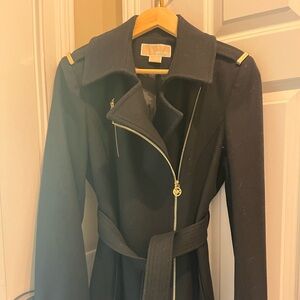 New Michael Kors Black Longy Trench Coat Size 8